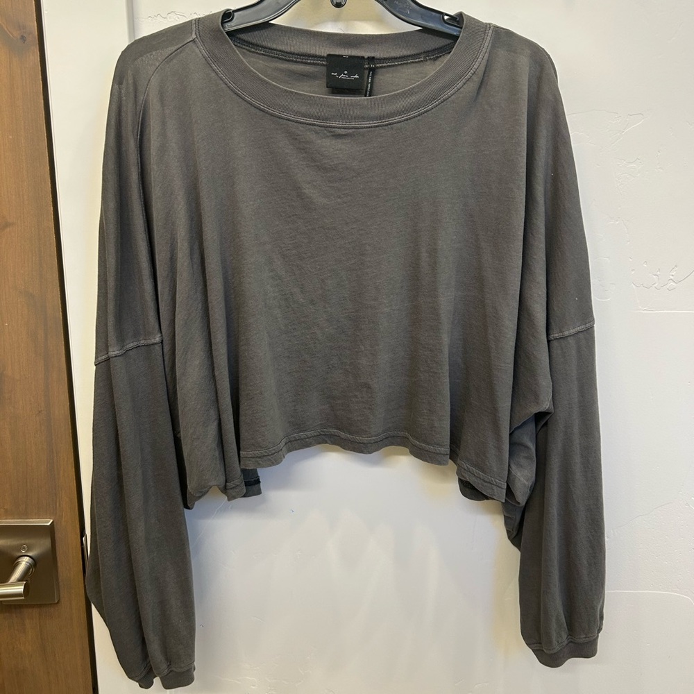 out from under (Urban Outfitters) Gray Long Sleeve Cropped Shirt